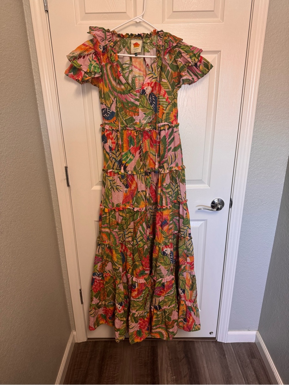 Farm Rio Mccaw Maxi Dress with Ruffle Sleeves XS